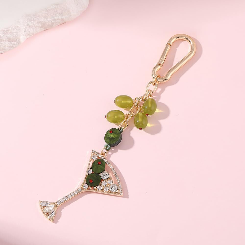 6739 Martini Olive Cute Green Keychains | Bag Charms for Handbags | Gold - Picture 2 of 7